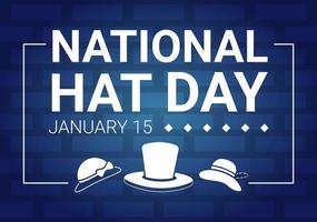 journée nationale du chapeau célébrée chaque année le 15 janvier avec des chapeaux fedora, une casquette, une cloche ou un derby en dessin animé plat illustration de modèles dessinés à la main vecteur