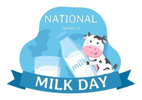 célébration de la journée du lait heureux avec chute d'éclaboussures dans une vague lisse de lait frais blanc de vache en illustration de modèles dessinés à la main de dessin animé plat vecteur