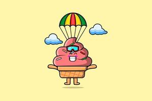 la glace de dessin animé mignon est un saut en parachute avec parachute vecteur