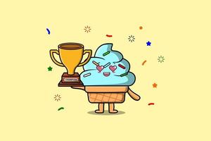 glace de dessin animé mignon tenant le trophée d'or vecteur