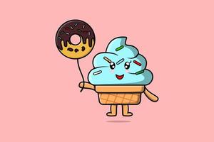 glace de dessin animé mignon flottant avec des beignets vecteur