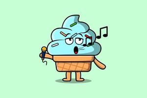 personnage de chanteur de crème glacée de dessin animé mignon tenir le micro vecteur