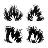 doodle ensemble de symbole d'icône de flamme de feu. style dessiné à la main. isolé sur fond blanc. illustration d'icône vectorielle vecteur