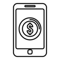 icône de portefeuille numérique de téléphone dollar, style de contour vecteur