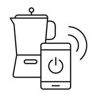icône de verseuse à café intelligente, style de contour vecteur