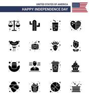 16 icônes créatives des états-unis signes d'indépendance modernes et symboles du 4 juillet de frankfurter usa alcool drapeau coeur modifiable usa day vector design elements