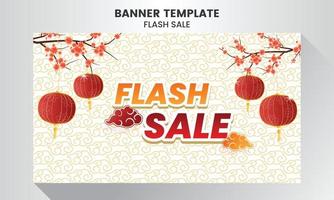 réduction de vente flash du nouvel an chinois avec fond et ornement. offre spéciale campagne de vente flash ou promotion. vecteur