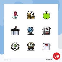 pack de 9 signes et symboles modernes de couleurs plates remplies pour les supports d'impression Web tels que la géographie grèce cour d'éducation citadelle éléments de conception vectoriels modifiables vecteur