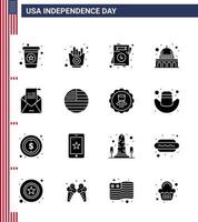 4 juillet usa joyeux jour de l'indépendance icône symboles groupe de 16 glyphes solides modernes de salutation email amour wisconsin madison modifiable usa day vector design elements