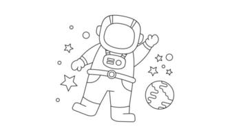 astronaute mignon sur l'espace vecteur d'illustration de livre de coloriage