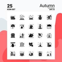 25 jeu d'icônes d'automne 100 eps modifiables 10 fichiers idées de concept de logo d'entreprise conception d'icône de glyphe solide vecteur