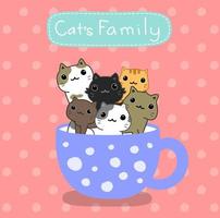 famille de chats mignons sur une tasse de thé vecteur