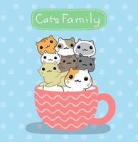 famille de chats mignons sur une tasse de thé vecteur