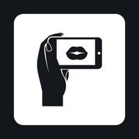 femme prenant une photo des lèvres sur l'icône du smartphone vecteur