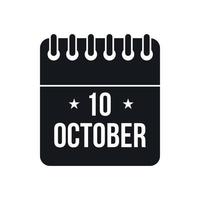 Icône de calendrier du 10 octobre, style simple vecteur