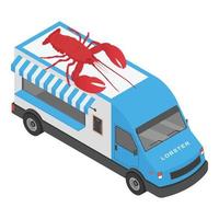 icône de camion de magasin de homard, style isométrique vecteur