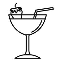 icône de cocktail aux fraises, style de contour vecteur