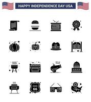 4 juillet usa joyeux jour de l'indépendance icône symboles groupe de 16 glyphes solides modernes de citrouille médaille tambour jour de l'indépendance vacances modifiables éléments de conception vectorielle usa day vecteur