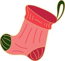 chaussette de noël rose et verte pour les cadeaux. décoration de la maison de noël. isolé sur fond blanc vecteur