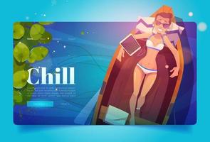 chill cartoon landing page femme se détendre sur le bateau vecteur