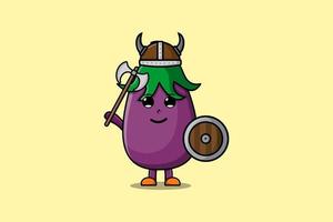 personnage de dessin animé mignon pirate viking aubergine vecteur