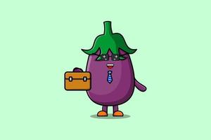 illustration d'homme d'affaires aubergine dessin animé mignon vecteur