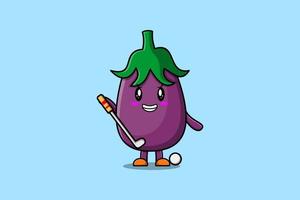 personnage d'aubergine de dessin animé mignon jouant au golf vecteur