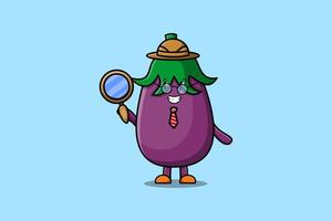 détective d'aubergine de personnage de dessin animé mignon vecteur
