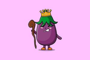 roi sage d'aubergine de dessin animé mignon avec couronne d'or vecteur