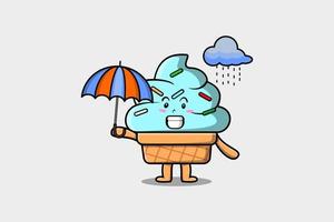 glace de dessin animé mignon sous la pluie à l'aide d'un parapluie vecteur