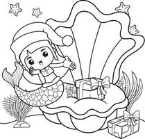 livre de coloriage de noël avec jolie fille sirène vecteur