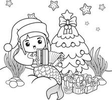 livre de coloriage de noël avec jolie fille sirène vecteur