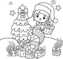 livre de coloriage de noël avec jolie fille sirène vecteur