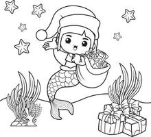 livre de coloriage de noël avec jolie fille sirène vecteur