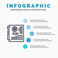 icône de la ligne de la carte mère mère de la carte mère de l'ordinateur avec 5 étapes de présentation fond d'infographie vecteur