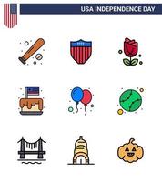 ensemble de 9 icônes de la journée des états-unis symboles américains signes de la fête de l'indépendance pour les états-unis vecteur