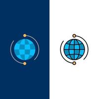 globe affaires connecter connexion global internet monde icônes plat et ligne remplie icône ensemble vecteur fond bleu