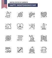 ensemble de 16 lignes modernes pack le jour de l'indépendance des états-unis aigle animal sécurité amour drapeau modifiable usa day vector design elements