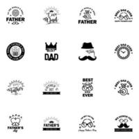 16 ensemble noir de vecteur joyeux fête des pères typographie icônes vintage lettrage pour cartes de voeux bannières conception de t-shirt fête des pères éléments de conception vectoriels modifiables