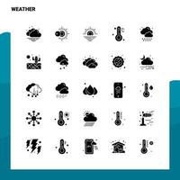 25 icônes météo définies modèle d'illustration vectorielle d'icône de glyphe solide pour des idées web et mobiles pour une entreprise vecteur