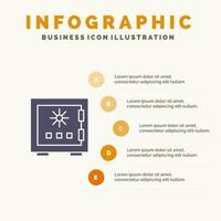 serrure boîte dépôt protection coffre-fort sécurité solide icône infographie 5 étapes présentation arrière-plan vecteur