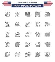 bonne fête de l'indépendance pack de 25 lignes signes et symboles pour les portes du jour pont bar tourisme modifiable usa day vector design elements