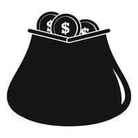 icône d'argent de sac à main, style noir simple vecteur