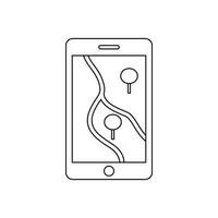 smartphone avec icône de navigateur gps, style de contour vecteur