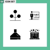 interface mobile glyphe solide ensemble de 4 pictogrammes d'éléments de conception vectoriels modifiables de matériel d'enseignant d'arbre de fan de forêt vecteur