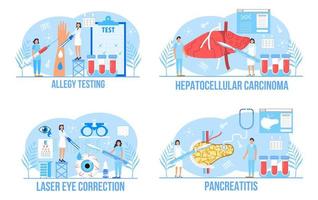 hépatologue, test d'allergie, pancréatite, concept de correction des yeux au laser vecteur défini pour les sites Web médicaux, page de destination. vecteur de concept de carcinome hépatocellulaire.