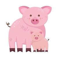 famille porcs animaux fermes vecteur
