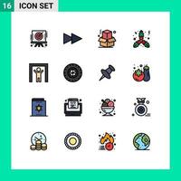 interface mobile ligne remplie de couleur plate ensemble de 16 pictogrammes d'éléments de conception vectoriels créatifs modifiables de scanner humain de sécurité de bureau de voiture de roue vecteur