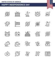 joyeux jour de l'indépendance usa pack de 25 lignes créatives de burger citrouille st food usa modifiable usa day vector design elements