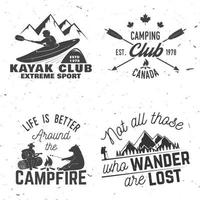 ensemble d'insignes de club de kayak, de camping et de caravaning. vecteur